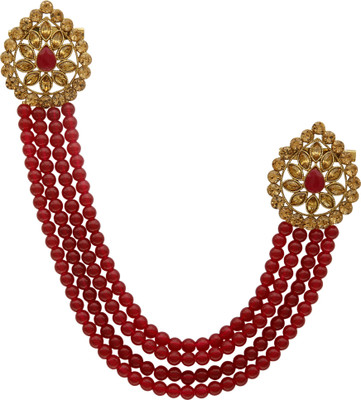 Sanjog Impressive Golden Kundan Stone With Hanging Red Brooch(Maroon)