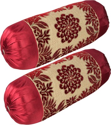 Countingbeds Floral Bolsters Cover(Pack of 2, 75 cm*40 cm, Maroon)