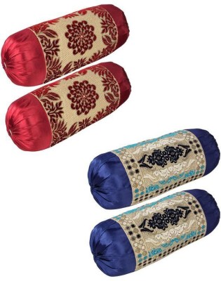 Creativehomes Floral Bolsters Cover(Pack of 4, 16 cm*31 cm, Red, Blue)