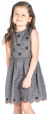 Nitt Hyman  - Cherry Crumble Girls Above Knee Casual Dress(Grey, Sleeveless)