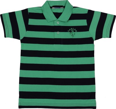 NeuVin Boys Striped Cotton Blend T Shirt(Green, Pack of 1)