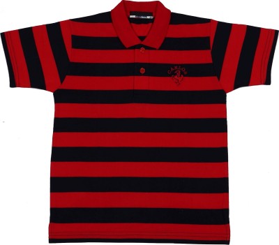 NeuVin Boys Striped Cotton Blend T Shirt(Red, Pack of 1)