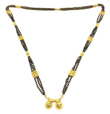 Digital Dress Room Digital Jewellery Women's Pride Gold Plated 2 Vati Tanmaniya Pendant Mangalsutra 37-inch Length Chain Traditional Golden Black Mani Beads Double Line Layer Long Necklace for Girls Alloy Mangalsutra