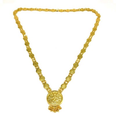 Digital Dress Room Digital Jewellery Women's Pride Gold Plated Alloy Round Laxmi Pendant Necklace 32-inch Length Golden Eila Leaf Single Layer Long Chain Mangalsutra for Girls Alloy Mangalsutra