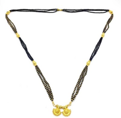 Digital Dress Room Digital Jewellery Women's Pride Gold Plated 2 Vati Tanmaniya Pendant Mangalsutra 34-inch Length Chain Traditional Golden Black Mani Beads Double Line Layer Long Necklace for Girls Alloy Mangalsutra