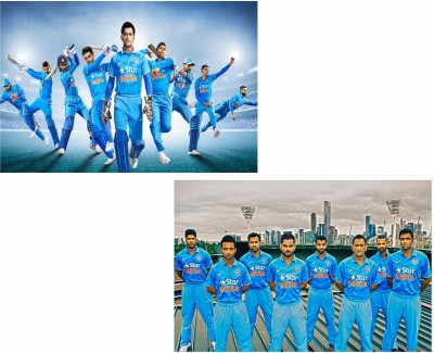 Sticker Hub 45 cm Dhoni and Virat Kohli Team Cricketer team Self Adhesive Sticker(Pack of 2)