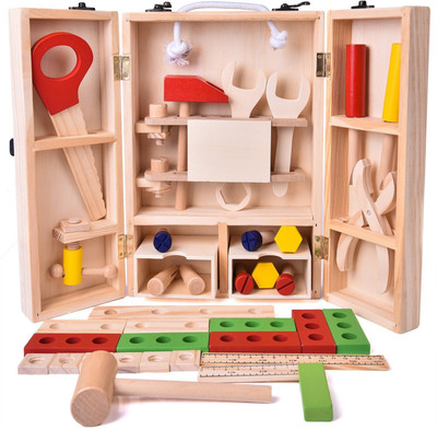 Zahuu Pretend Play Wooden Tool Set Toy with Carry Case