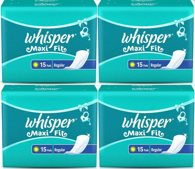 Whisper Maxi Fit Regular Wings Sanitary Pad (Pack of 15+15+15+15) Sanitary Pad(Pack of 4)