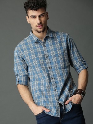 Roadster Men Checkered Casual Blue Shirt