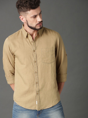 Roadster Men Solid Casual Khaki Shirt