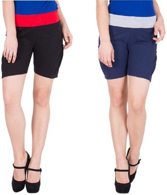 FeelBlue Color Block Women Blue, Black Regular Shorts