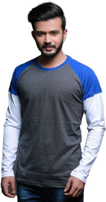 FASHNET Colorblock Men Round Neck White, Blue, Grey T-Shirt
