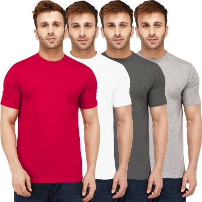 New Trends Collection Self Design, Solid Men Round Neck White, Maroon, Grey T-Shirt