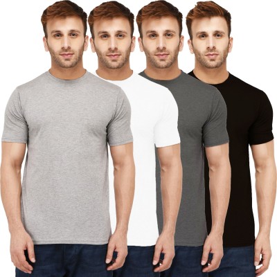 New Trends Collection Self Design, Solid Men Round Neck White, Black, Grey T-Shirt
