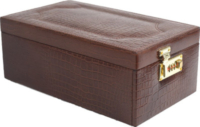 Stones Bridge Leather Jewelry Box Big Locker � Mirror, Lock, Pouch Vanity Box Vanity Box(Brown)