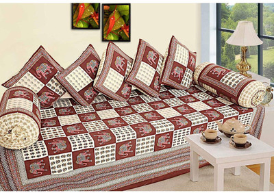 Casanest Cotton Abstract Diwan Set(Brown)