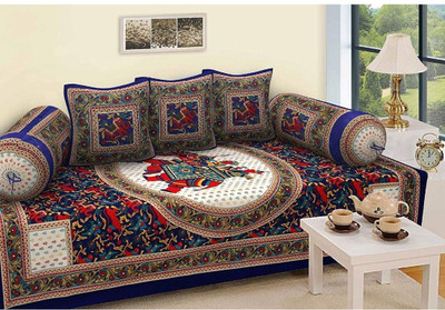 Casanest Cotton Abstract Diwan Set(Multicolor)