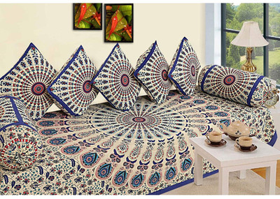 Casanest Cotton Abstract Diwan Set(Blue)