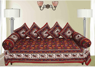 Casanest Cotton Abstract Diwan Set(Maroon)