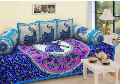 Casanest Cotton Abstract Diwan Set(Blue)
