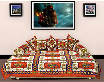 Casanest Cotton Abstract Diwan Set(Multicolor)
