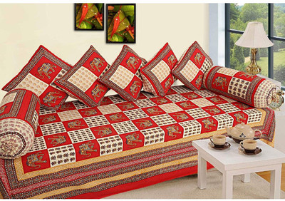 Casanest Cotton Abstract Diwan Set(Beige)