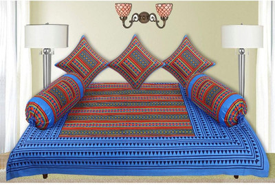 Casanest Cotton Abstract Diwan Set(Blue)