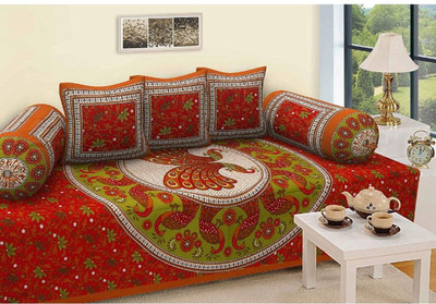 Casanest Cotton Abstract Diwan Set(Brown)