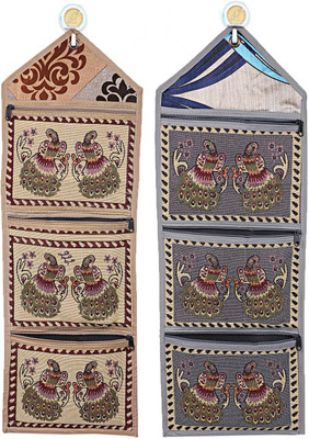KUBER INDUSTRIES Cotton 2 Pieces Wall Hanging Magazine Letter Holder (Cream & Grey) -CTKTC7254 Regular Organizer