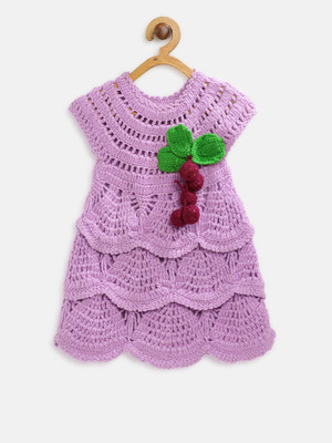 CHUTPUT Girls Midi/Knee Length Casual Dress(Purple, Short Sleeve)