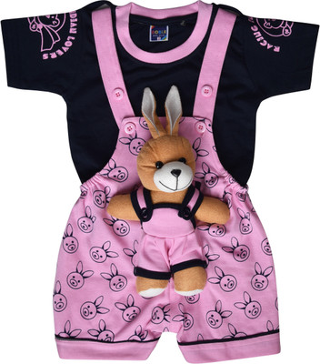 Roble Dungaree For Baby Boys & Baby Girls Casual Printed, Applique Cotton Blend(Black, Pack of 1)