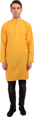LDHSATI Men Self Design Straight Kurta(Yellow)