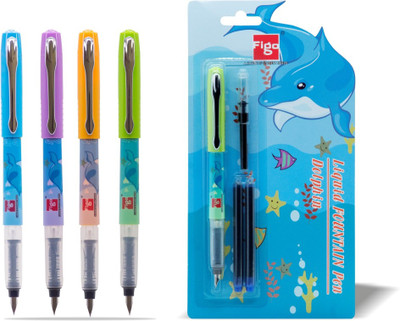 FIGO Dolphin 5 Pen + 10 Blue Ink Cartridge + 5 Ink Converter Fountain Pen(Pack of 5) Flipkart