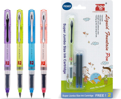 FIGO Premier 5 Pen + 10 Blue Ink Cartridge Fountain Pen(Pack of 5) Flipkart