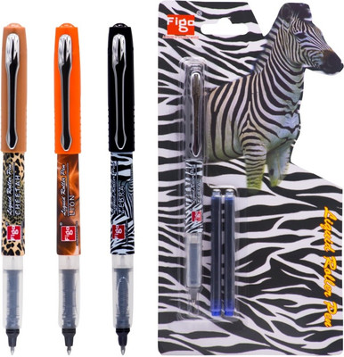 FIGO Animal 5 Pen + 10 Blue Ink Cartridge Roller Ball Pen(Pack of 5, Ink Color - Blue)