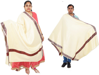KAVIM Wool Self Design Women, Men Shawl(White)