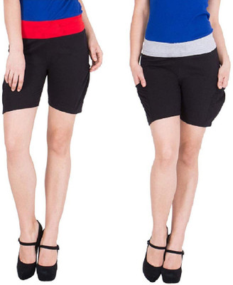 FeelBlue Color Block Women Black Regular Shorts