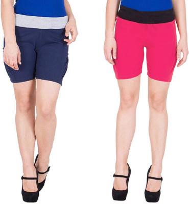 FeelBlue Color Block Women Dark Blue, Pink Regular Shorts