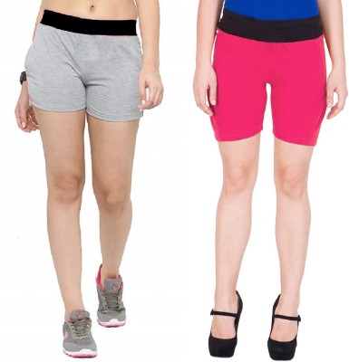 FeelBlue Color Block Women Pink, Grey Regular Shorts