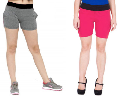 FeelBlue Color Block Women Pink, Grey Regular Shorts