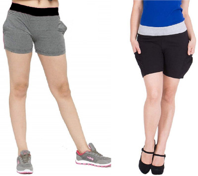 FeelBlue Color Block Women Black, Grey Regular Shorts