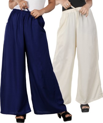 rizanas apperals Relaxed Women White, Blue Trousers