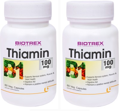 BIOTREX NUTRACEUTICALS Thiamin 100mg - 60 Veg Capsule, Pack of 2(2 x 30 No)