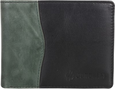 Jungler Men Casual Black, Green Genuine Leather Wallet(3 Card Slots)