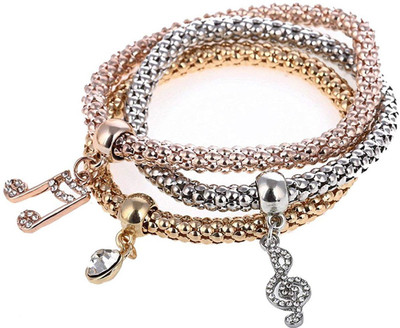 Shining Diva Alloy Cubic Zirconia Gold-plated Charm Bracelet(Pack of 3)