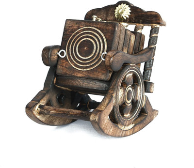 Paheli Craft Square Wood Coaster Set(Pack of 6)