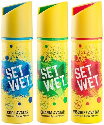 Set Wet Cool, Charm and Mischief Avatar Deodorant Spray  -  For Men  (450 ml, Pack of 3)