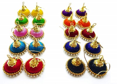 GOELX New Pearl Embellished 10 color Silk Thread Jhumki Combo Fabric Jhumki Earring