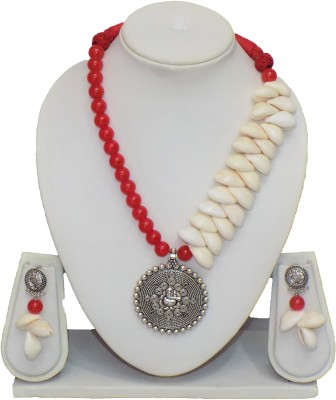 LIBNIQUE FASHION Shell, Oxidised Silver, Glass Red, White, Silver Jewellery Set(Pack of 1)