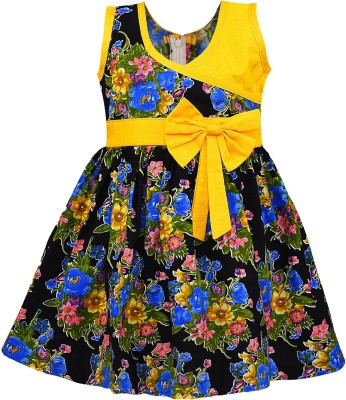Wishkaro Girls Midi/Knee Length Casual Dress(Yellow, Sleeveless)